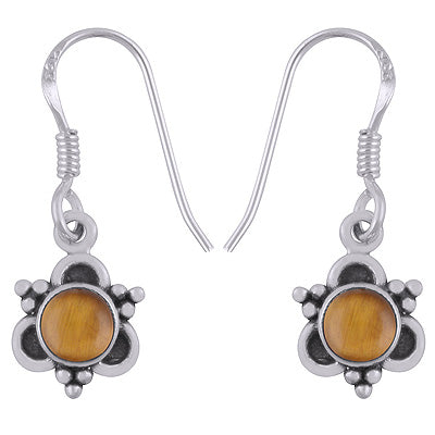 Alluring Rawa Work Around Tiger's Eye Round Shape 925 Sterling Solid Silver Dangle Earrings - R1501926-8