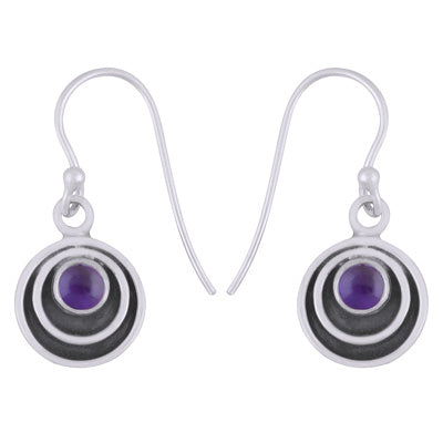 Beautiful Concentric Circle Around Amethyst Round Shape 925 Sterling Solid Silver Dangle Earrings - R1501928-51