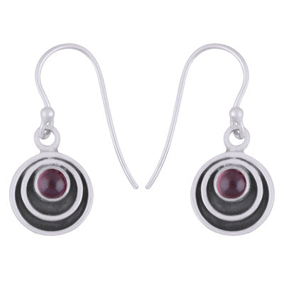 Beautiful Concentric Circle Around Garnet Round Shape 925 Sterling Solid Silver Dangle Earrings - R1501928-52