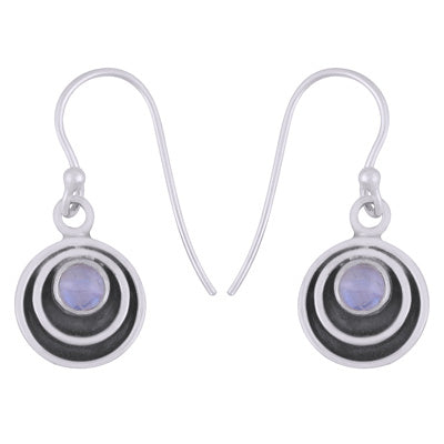 Beautiful Concentric Circle Around Rainbow Moonstone Round Shape 925 Sterling Solid Silver Dangle Earrings - R1501928-54