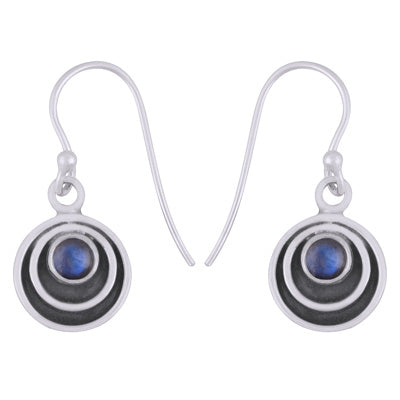Beautiful Concentric Circle Around Labradorite Round Shape 925 Sterling Solid Silver Dangle Earrings - R1501928-55