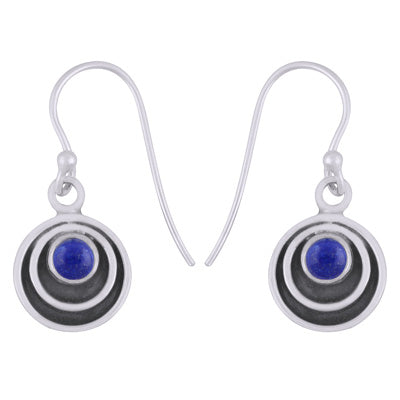Beautiful Concentric Circle Around Lapis Round Shape 925 Sterling Solid Silver Dangle Earrings - R1501928-56