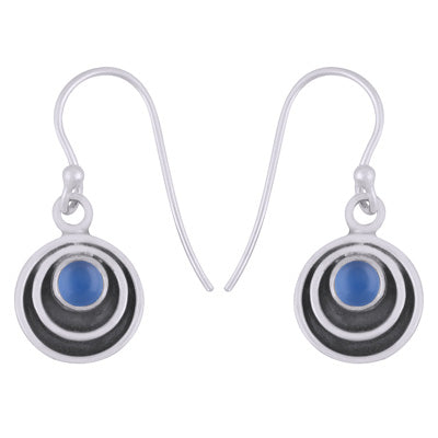 Beautiful Concentric Circle Around Blue Chalcedony Round Shape 925 Sterling Solid Silver Dangle Earrings - R1501928-59