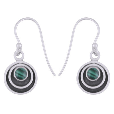 Beautiful Concentric Circle Around Malachite Round Shape 925 Sterling Solid Silver Dangle Earrings - R1501928-62