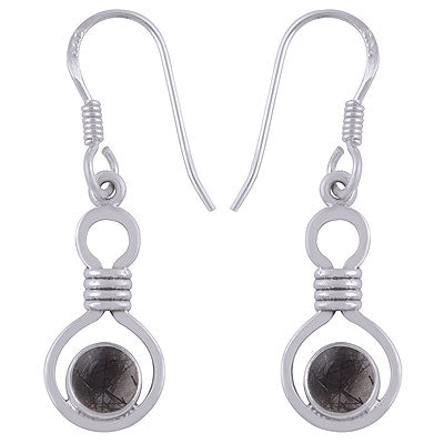 Gorgeous Handcrafted Work Around Black Rutile Round Shape 925 Sterling Solid Silver Dangle Earrings - R1501931-7