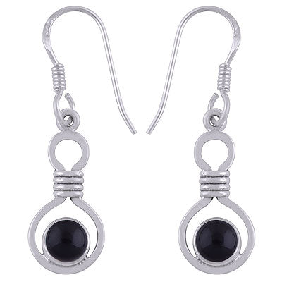 Gorgeous Handcrafted Work Around Black Onyx Round Shape 925 Sterling Solid Silver Dangle Earrings - R1501931-9