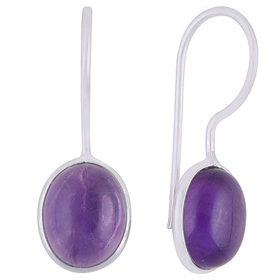 Alluring Minimal Handmade Bezel Amethyst Oval Shape 925 Sterling Solid Silver Earrings - R1501932-1