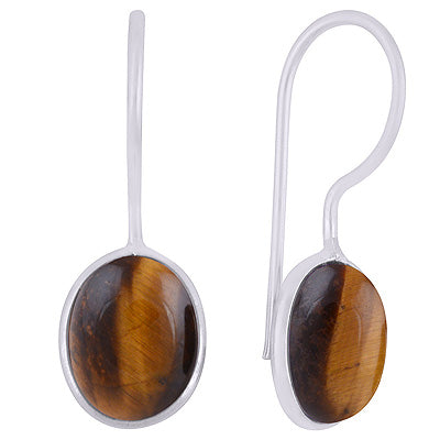 Alluring Minimal Handmade Bezel Tiger's Eye Oval Shape 925 Sterling Solid Silver Earrings - R1501932-11