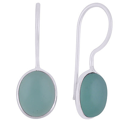 Alluring Minimal Handmade Bezel Aqua Chalcedony Oval Shape 925 Sterling Solid Silver Earrings - R1501932-16