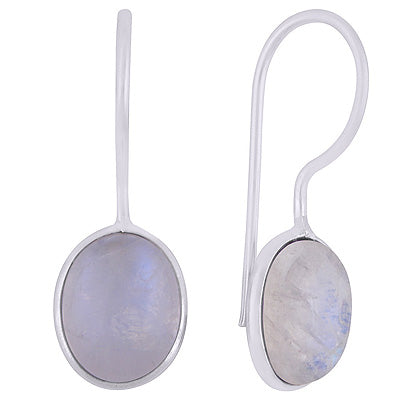 Alluring Minimal Handmade Bezel Rainbow Moonstone Oval Shape 925 Sterling Solid Silver Earrings - R1501932-4