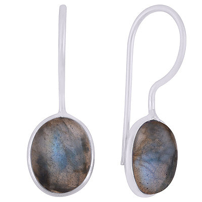 Alluring Minimal Handmade Bezel Labradorite Oval Shape 925 Sterling Solid Silver Earrings - R1501932-5