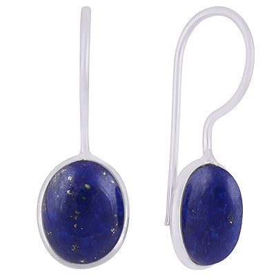 Alluring Minimal Handmade Bezel Lapis Oval Shape 925 Sterling Solid Silver Earrings - R1501932-6