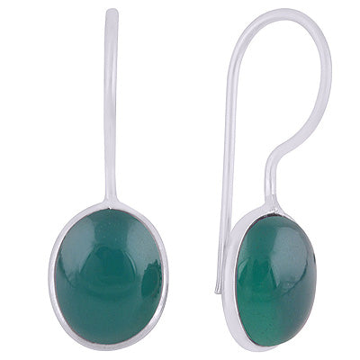 Alluring Minimal Handmade Bezel Green Onyx Oval Shape 925 Sterling Solid Silver Earrings - R1501932-8