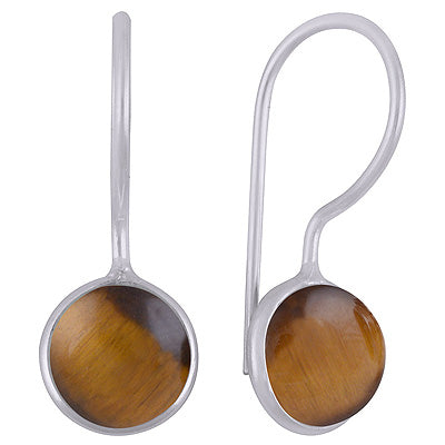 Gorgeous Minimal Handmade Bezel Tiger's Eye Round Shape 925 Sterling Solid Silver Earrings - R1501933-13