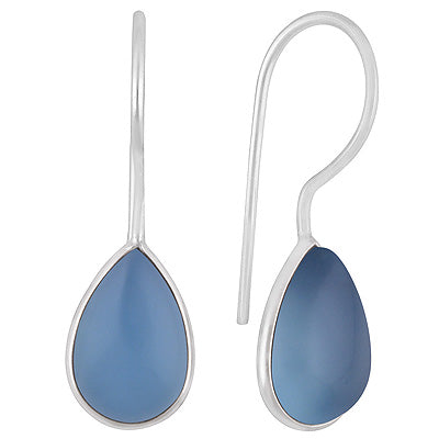 Stunning Minimal Handmade Bezel Blue Chalcedony Pear Shape 925 Sterling Solid Silver Earrings - R1501934-10