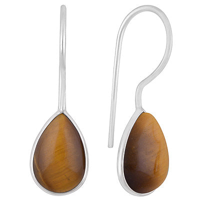 Stunning Minimal Handmade Bezel Tiger's Eye Pear Shape 925 Sterling Solid Silver Earrings - R1501934-12
