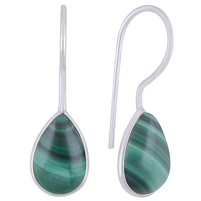 Stunning Minimal Handmade Bezel Malachite Pear Shape 925 Sterling Solid Silver Dangle Earrings - R1501934-15