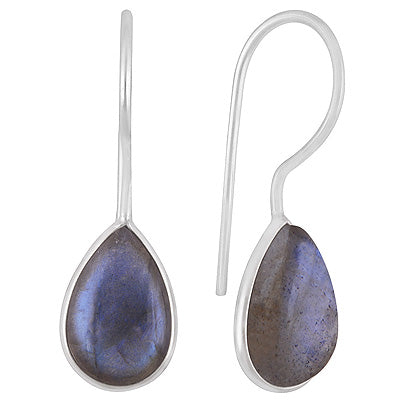 Stunning Minimal Handmade Bezel Labradorite Pear Shape 925 Sterling Solid Silver Earrings - R1501934-5