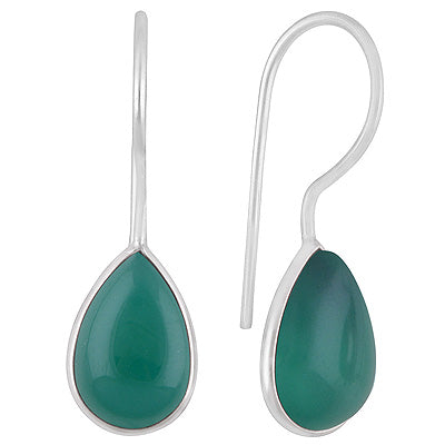 Stunning Minimal Handmade Bezel Green Onyx Pear Shape 925 Sterling Solid Silver Earrings - R1501934-8