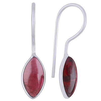 Beautifully Minimal Handmade Bezel Garnet Marquise Shape 925 Sterling Solid Silver Dangle Earrings - R1501935-2