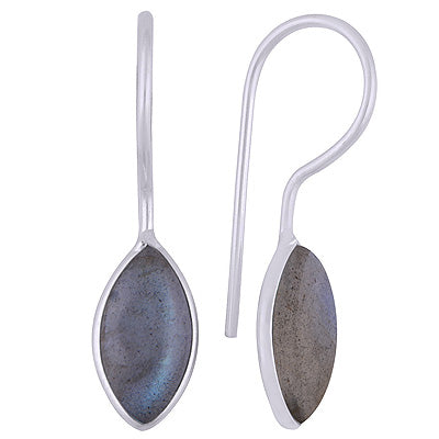 Beautifully Minimal Handmade Bezel Labradorite Marquise Shape 925 Sterling Solid Silver Dangle Earrings - R1501935-5