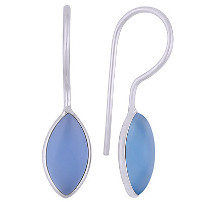 Beautifully Minimal Handmade Bezel Blue Chalcedony Marquise Shape 925 Sterling Solid Silver Dangle Earrings - R1501935-9