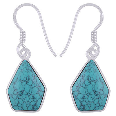 Beautiful Handmade Bezel Turquoise Pentagon Shape 925 Sterling Solid Silver Dangle Earrings - R1501937-1
