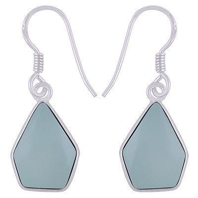 Beautiful Handmade Bezel Aqua Chalcedony Pentagon Shape 925 Sterling Solid Silver Dangle Earrings - R1501937-10
