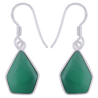 Beautiful Handmade Bezel Green Onyx Pentagon Shape 925 Sterling Solid Silver Dangle Earrings - R1501937-7