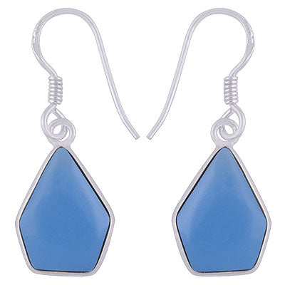 Beautiful Handmade Bezel Blue Chalcedony Pentagon Shape 925 Sterling Solid Silver Dangle Earrings - R1501937-9