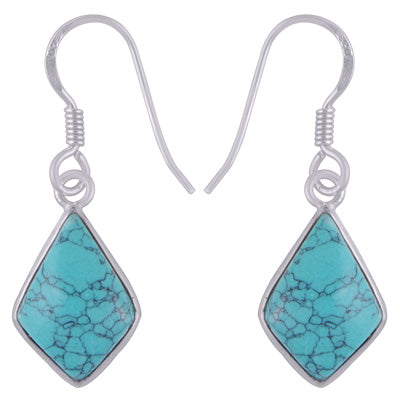 Beautifully Handcrafted Bezel With Gemstones Turquoise Kite Shape 925 Sterling Solid Silver Dangle Earrings - R1501938-1