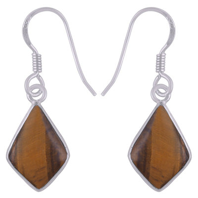 Beautifully Handcrafted Bezel With Gemstones Tiger's Eye Kite Shape 925 Sterling Solid Silver Dangle Earrings - R1501938-11