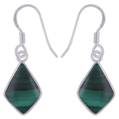 Beautifully Handcrafted Bezel With Gemstones Malachite Kite Shape 925 Sterling Solid Silver Dangle Earrings - R1501938-12