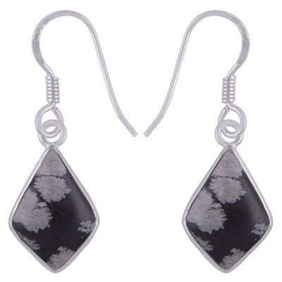 Beautifully Handcrafted Bezel With Gemstones Snowflake Obsidian Kite Shape 925 Sterling Solid Silver Dangle Earrings - R1501938-13