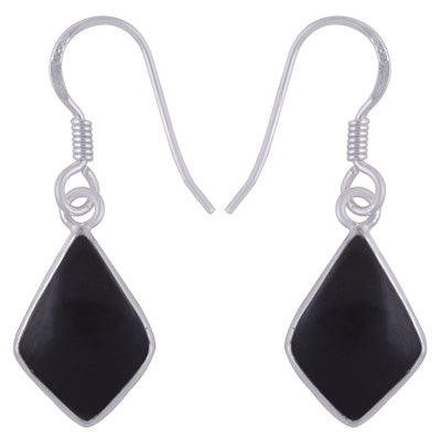 Beautifully Handcrafted Bezel With Gemstones Black Onyx Kite Shape 925 Sterling Solid Silver Dangle Earrings - R1501938-14