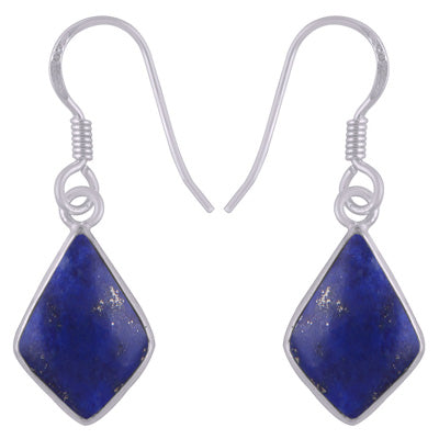 Beautifully Handcrafted Bezel With Gemstones Lapis Kite Shape 925 Sterling Solid Silver Dangle Earrings - R1501938-4