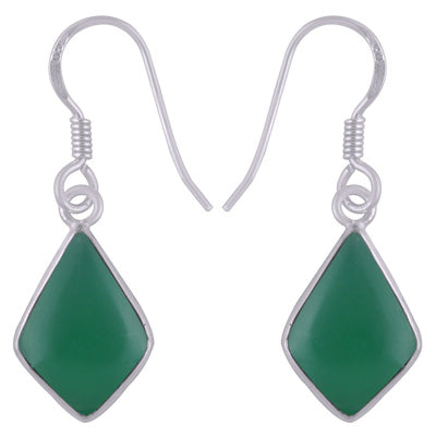 Beautifully Handcrafted Bezel With Gemstones Green Onyx Kite Shape 925 Sterling Solid Silver Dangle Earrings - R1501938-7