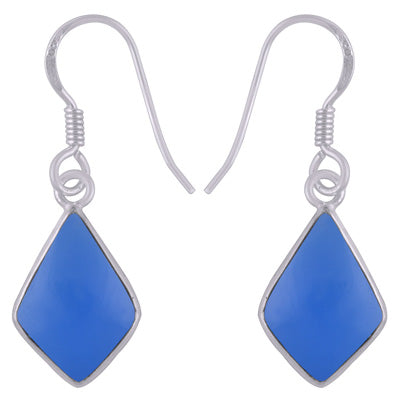 Beautifully Handcrafted Bezel With Gemstones Blue Chalcedony Kite Shape 925 Sterling Solid Silver Dangle Earrings - R1501938-9