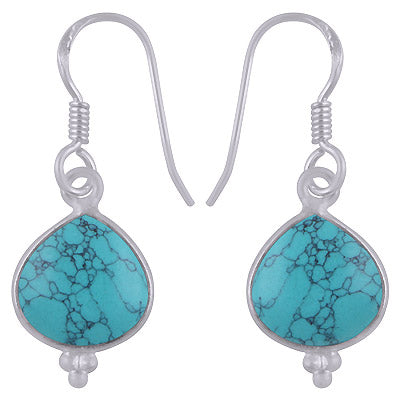 Alluring Rawa Work Around Bezel Turquoise Heart Shape 925 Sterling Solid Silver Dangle Earrings - R1501939-1