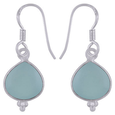 Alluring Rawa Work Around Bezel Aqua Chalcedony Heart Shape 925 Sterling Solid Silver Dangle Earrings - R1501939-10