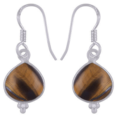 Alluring Rawa Work Around Bezel Tiger's Eye Heart Shape 925 Sterling Solid Silver Dangle Earrings - R1501939-11
