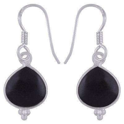 Alluring Rawa Work Around Bezel Black Onyx Heart Shape 925 Sterling Solid Silver Dangle Earrings - R1501939-14