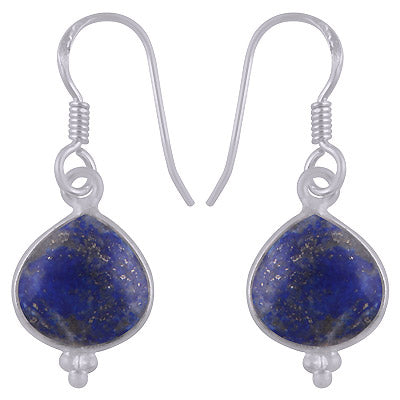 Alluring Rawa Work Around Bezel Lapis Heart Shape 925 Sterling Solid Silver Dangle Earrings - R1501939-4