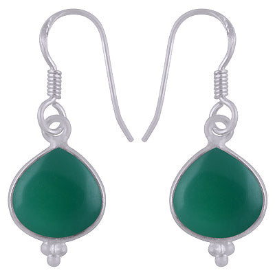 Alluring Rawa Work Around Bezel Green Onyx Heart Shape 925 Sterling Solid Silver Dangle Earrings - R1501939-7
