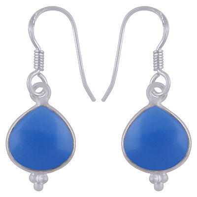 Alluring Rawa Work Around Bezel Blue Chalcedony Heart Shape 925 Sterling Solid Silver Dangle Earrings - R1501939-9
