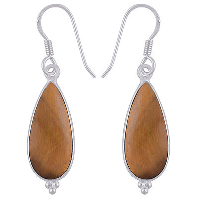 Stunning Rawa Work Around Bezel Tiger's Eye Pear Shape 925 Sterling Solid Silver Dangle Earrings - R1501940-10