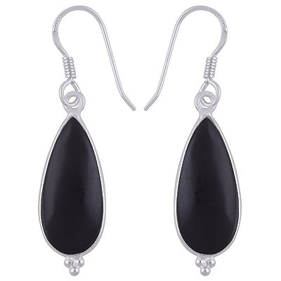 Stunning Rawa Work Around Bezel Black Onyx Pear Shape 925 Sterling Solid Silver Dangle Earrings - R1501940-13