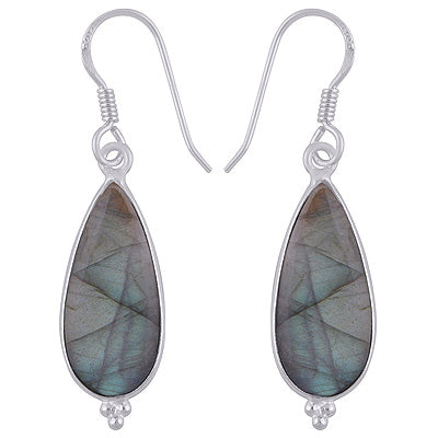 Stunning Rawa Work Around Bezel Labradorite Pear Shape 925 Sterling Solid Silver Dangle Earrings - R1501940-2
