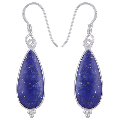 Stunning Rawa Work Around Bezel Lapis Pear Shape 925 Sterling Solid Silver Dangle Earrings - R1501940-3