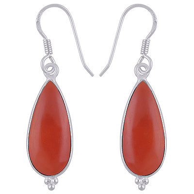 Stunning Rawa Work Around Bezel Carnelian Pear Shape 925 Sterling Solid Silver Dangle Earrings - R1501940-5
